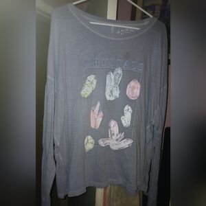 Aeropostale Blue Long Sleeve Boyfriend Tee with Crystal Print